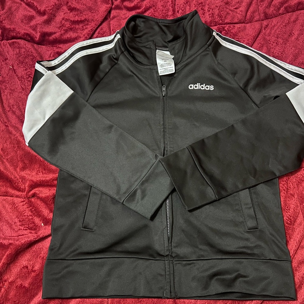 Adidas Boy’s Black and White Striped Jacket Size 8 Small